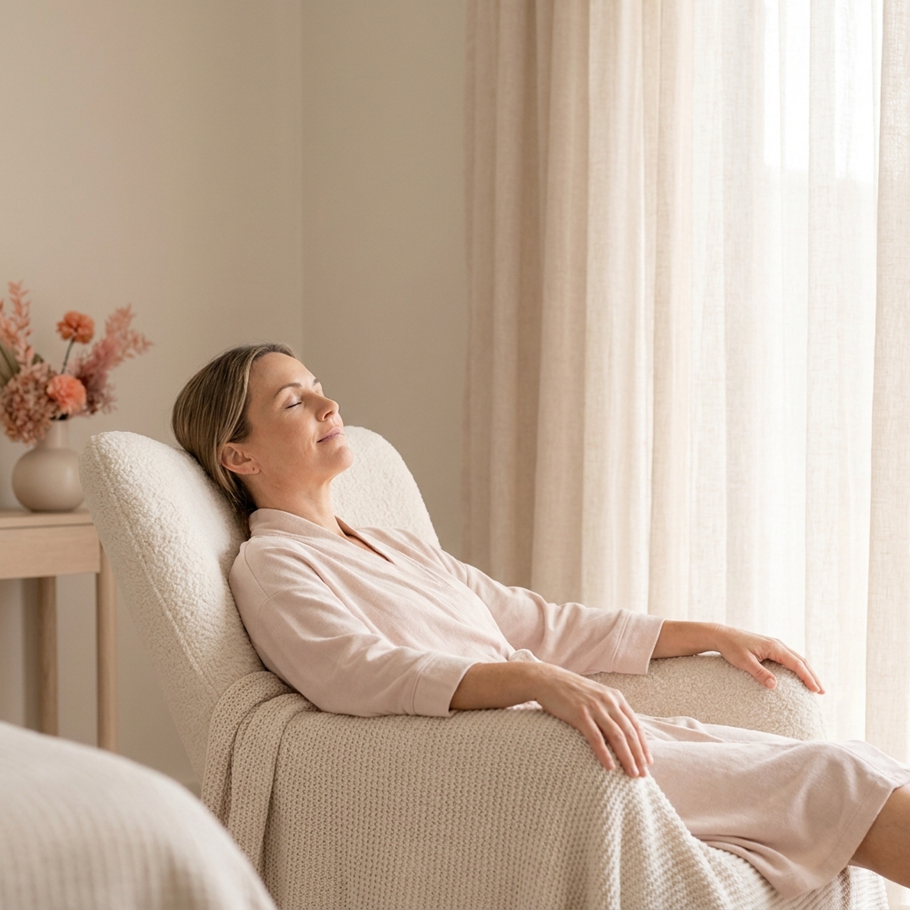 A patient reclined comfortably in a calm, sunlit hygiene treatment room